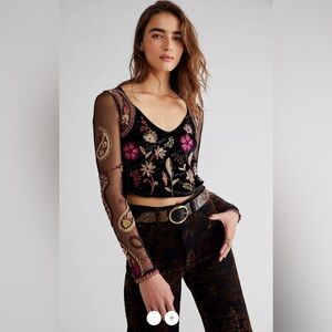 Free People Embroidered Sheer Corset Top Small Florence Festival NWT New boho